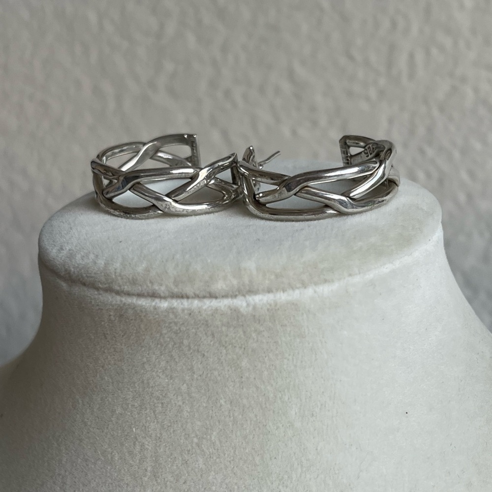 Beautiful Vtg Taxco Mexico Sterling Silver Weave chunky hoops earrings